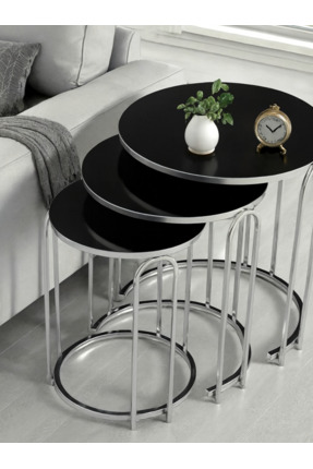 SEDAŞ LIVING UNITS 3' LÜ SİYAH AYNALI (KIRILMAZ) CAM NİKEL (GÜMÜŞ) AYAK LENKA...