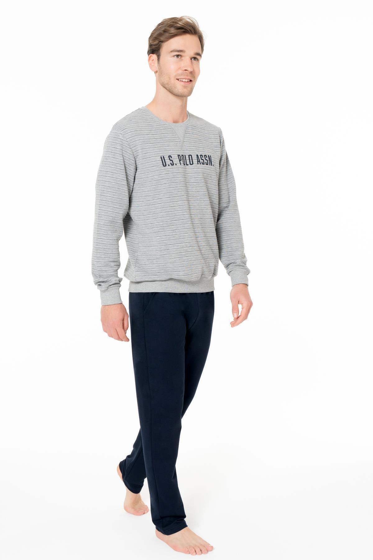 یو اس پولو ست لباس خواب مردانه آستین بلند زمستانی دو نخ - خاکستری ملانژ - سایز XL