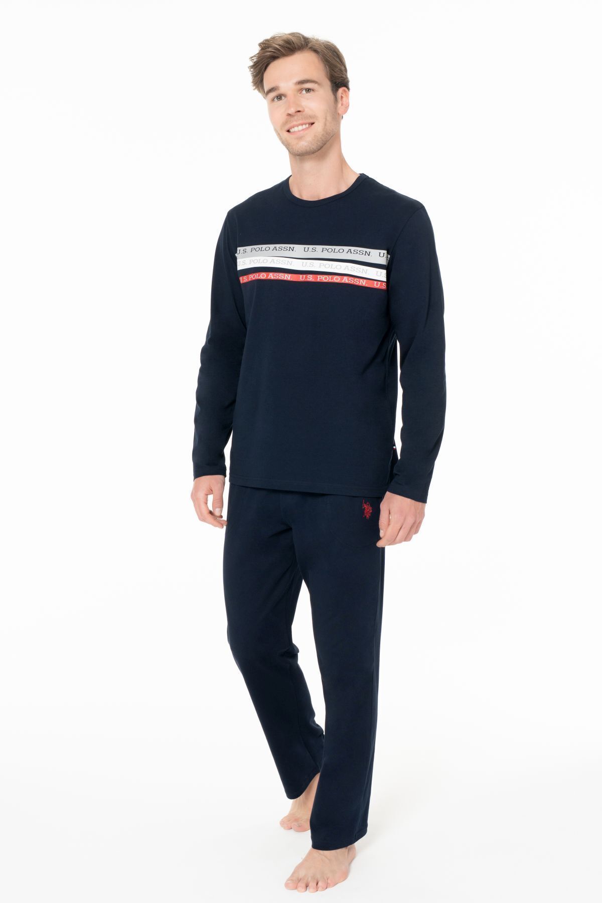 یو اس پولو ست لباس خواب مردانه یقه گرد آستین بلند U.S. Polo Assn. 18947 - سرمه ای - سرمه ای