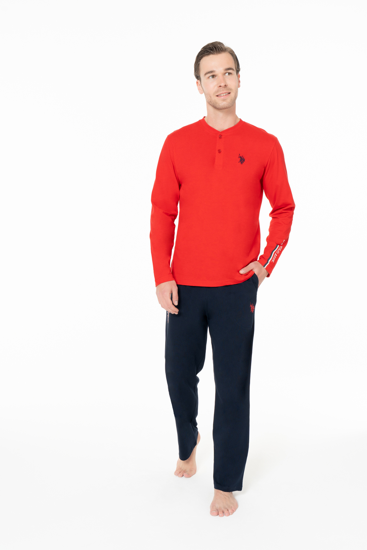 یو اس پولو ست لباس خواب مردانه آستین بلند زمستانی دارای مجوز، کد 18959-RED-2XL