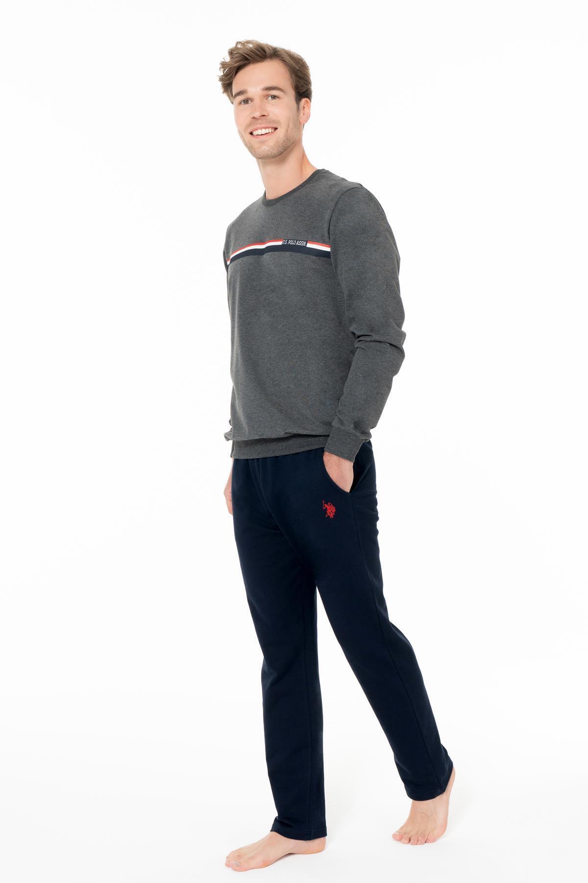 یو اس پولو ست لباس خانگی زمستانی مردانه بافته شده با دو نخ (بالا و پایین) - آنتراسیت - سایز کوچک