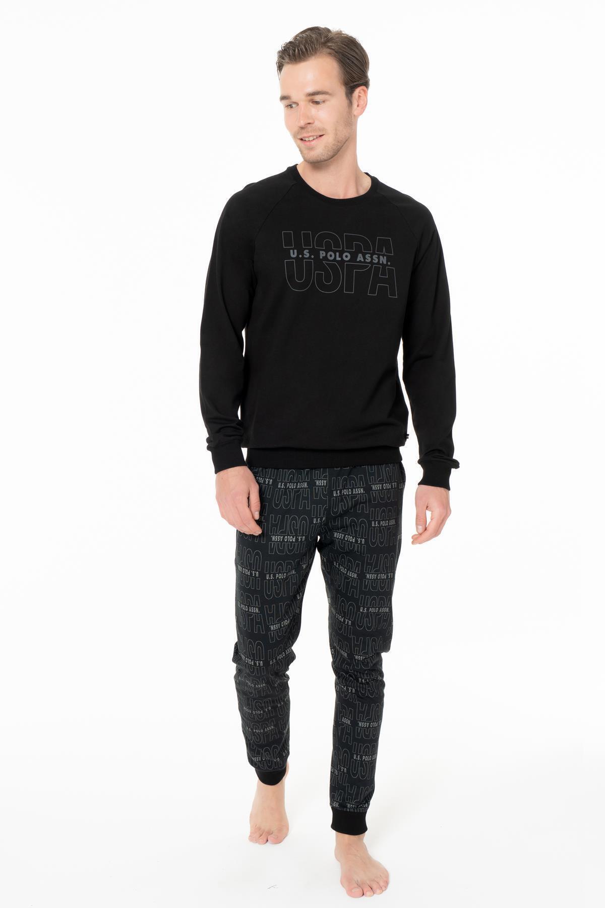 یو اس پولو ست لباس خواب مردانه طرح USPA، جنس کتان ۱۰۰٪ - مشکی - سایز متوسط