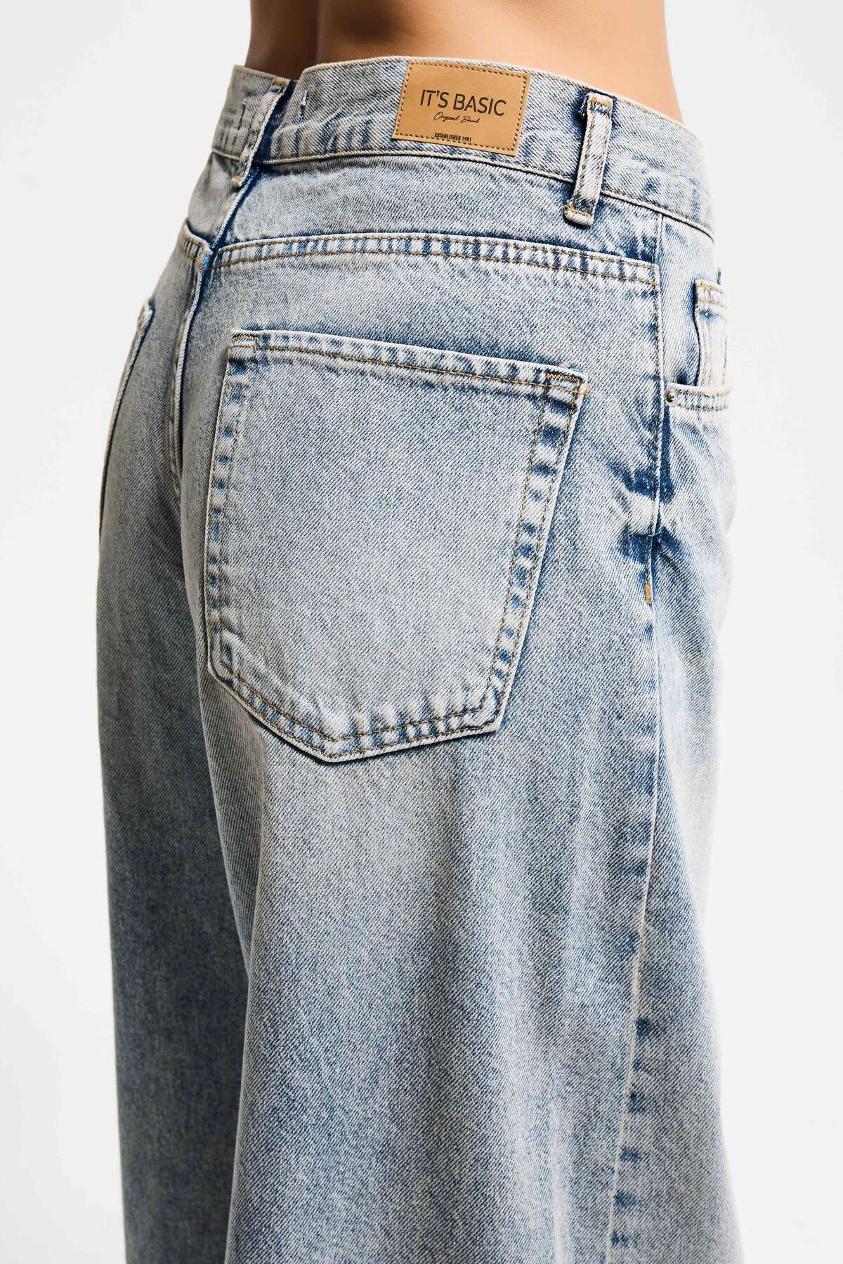 it's basic  Kadın T.Kot Rengi Hera 4s6-67 Palazzo Fit %100 Koton Orta Bel Denim Jean - Görsel 5