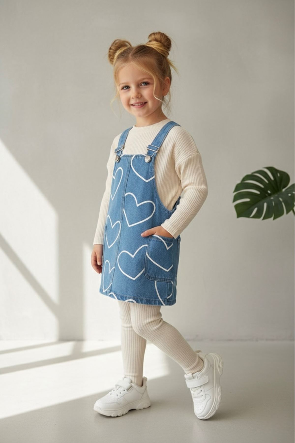 Minigimin Cicileri Miniğimin Cicileri Kalp Baskılı Kot Kız Çocuk Jile - Açık Mavi fotoğrafı 2 (önizleme)