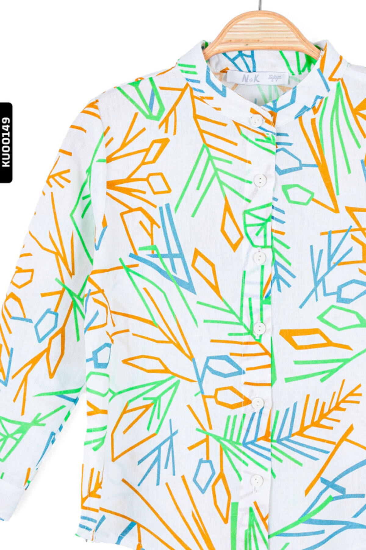 Nk Kids Düğmeli Dik Yakalı Geometrik Desenli Kız Çocuk Gömlek 4-8 Yaş 36509 fotoğrafı 4 (önizleme)