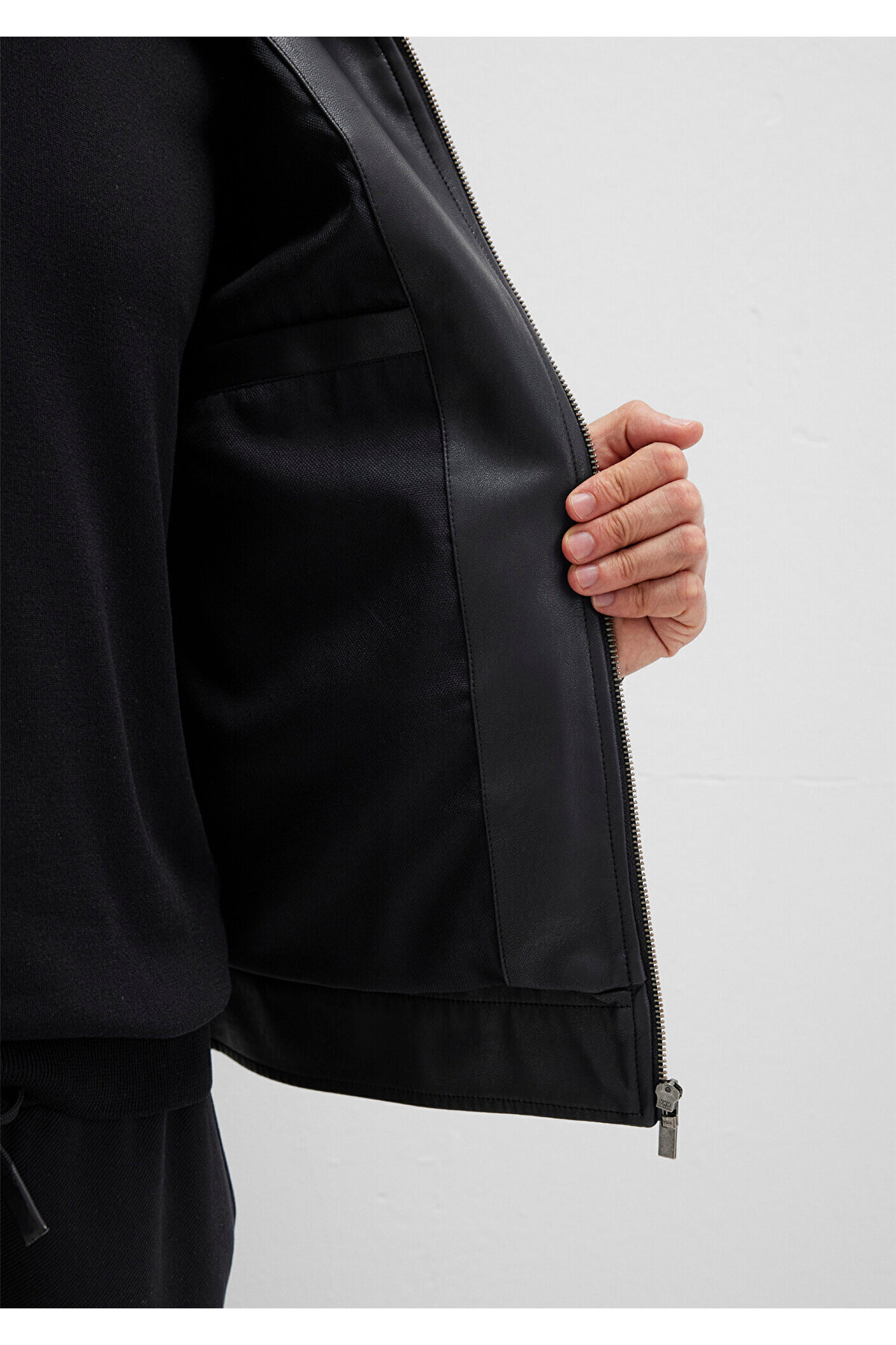Mavi Dik Yaka Siyah Suni Deri Ceket Slim Fit / Dar Kesim 0110634-71379 görsel 6