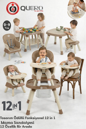 Quero Yummy 12in1 Mama Sandalyesi 12 Özellik Portatif Çalışma, Oyun Masalı Ço...