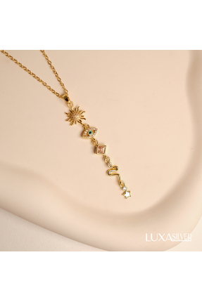 luxa silver jewellery Y Kolye Sallantılı Zirkon Taşlı Yüksek Çelik Kolye / Gü...
