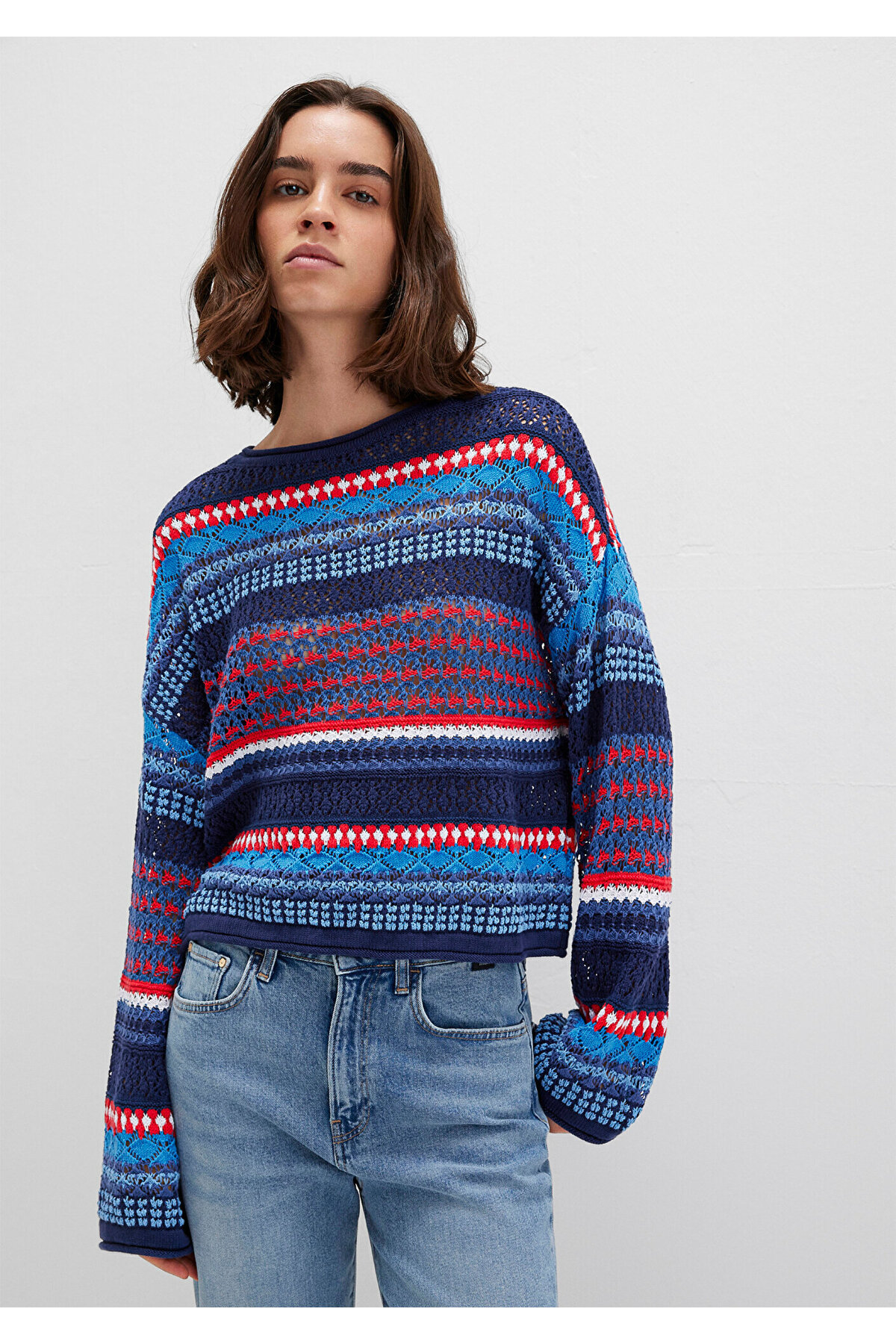 Mavi  Jakarlı Lacivert Kazak Loose Fit / Bol Rahat Kesim 1710329-70491 - Görsel 2