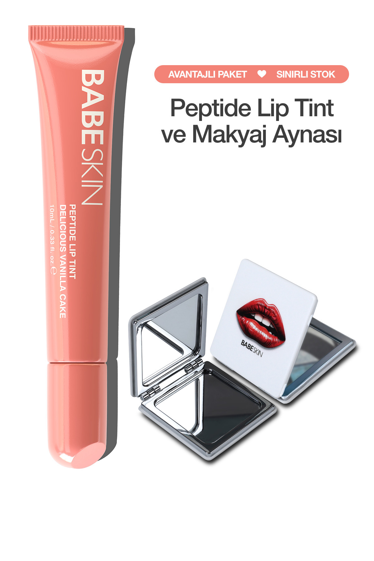Lip Balm Ayna Seti | Dudak Nemlendirici Parlatıcı & Cep Aynası | Vanilla — بژ AynalıLipBalmSet