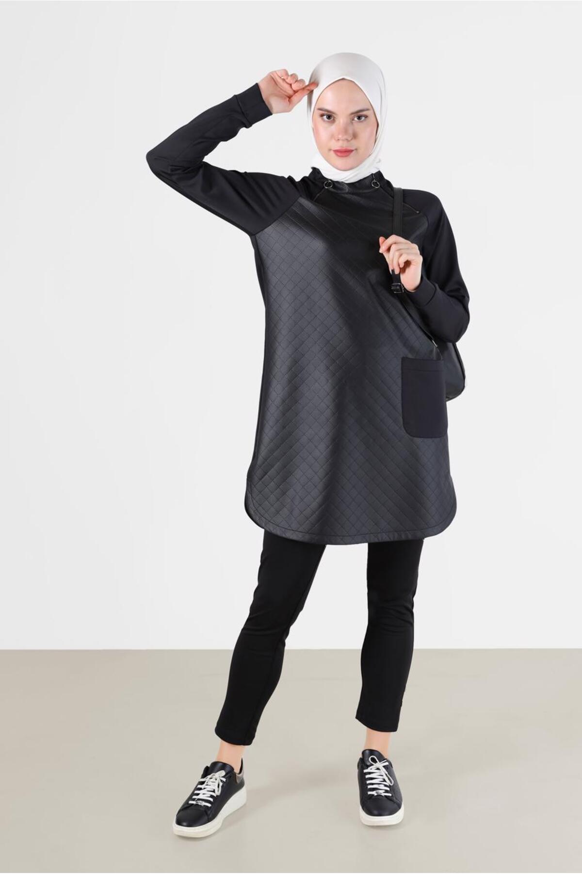 LEATHER QUILTED DETAIL POCKET TUNIC 42427