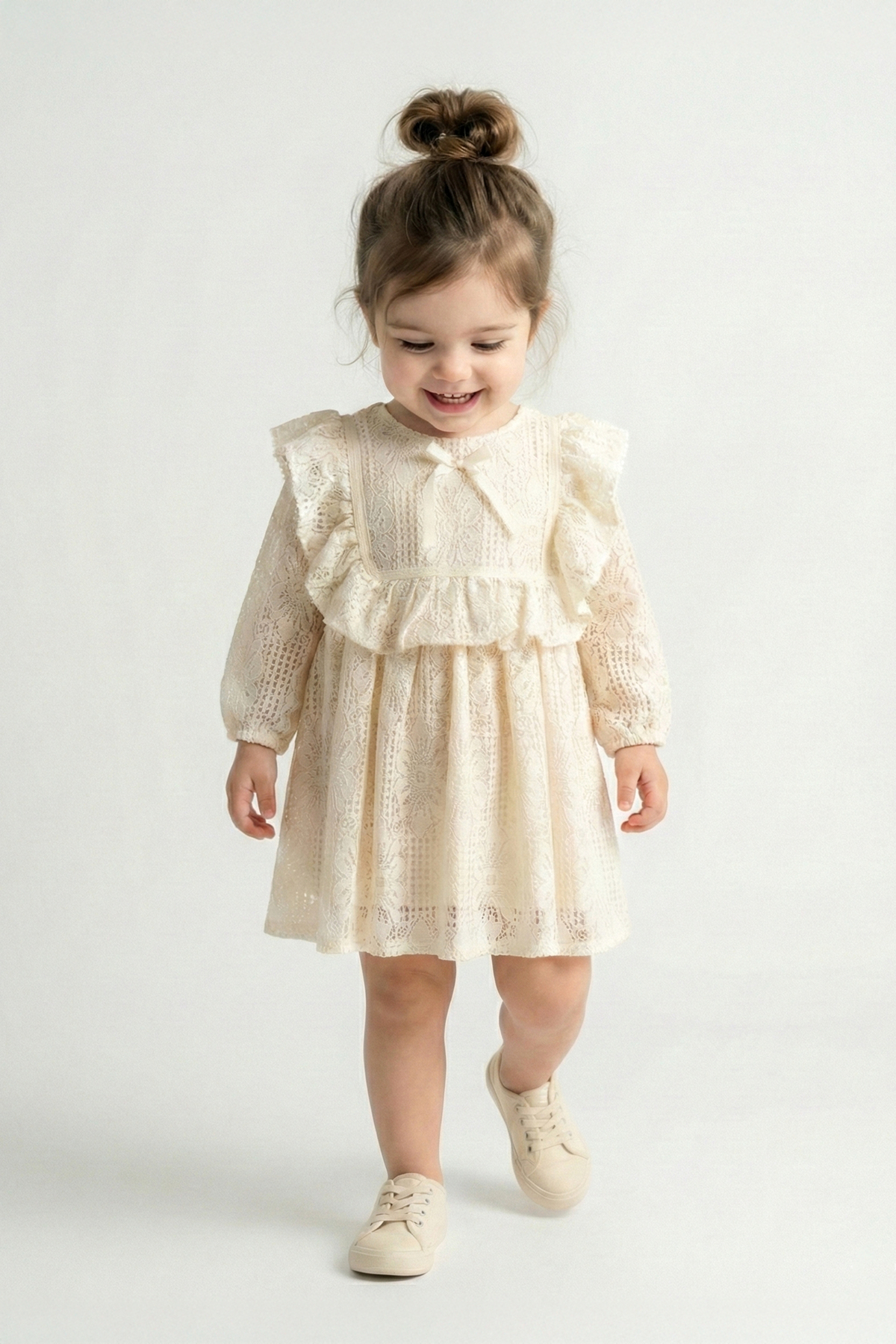 Baby Animals Kız Bebek Elbise Kız Çocuk Elbise Doğum Günü Parti Düğün Elbise Uzun Kol Astarlı Dantelli bebek giyi fotoğrafı 2 (önizleme)