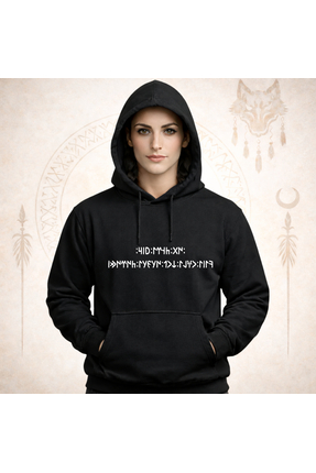 ECKU Uluyuş Öd Tengri Aysar Baskılı 3 İplik Şardonlu Kumaş Oversize Kalıp Hoodie