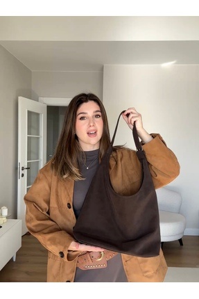 Mia Collection Ema Model El Ve Kadın Omuz Çantası Süet Acı Kahve