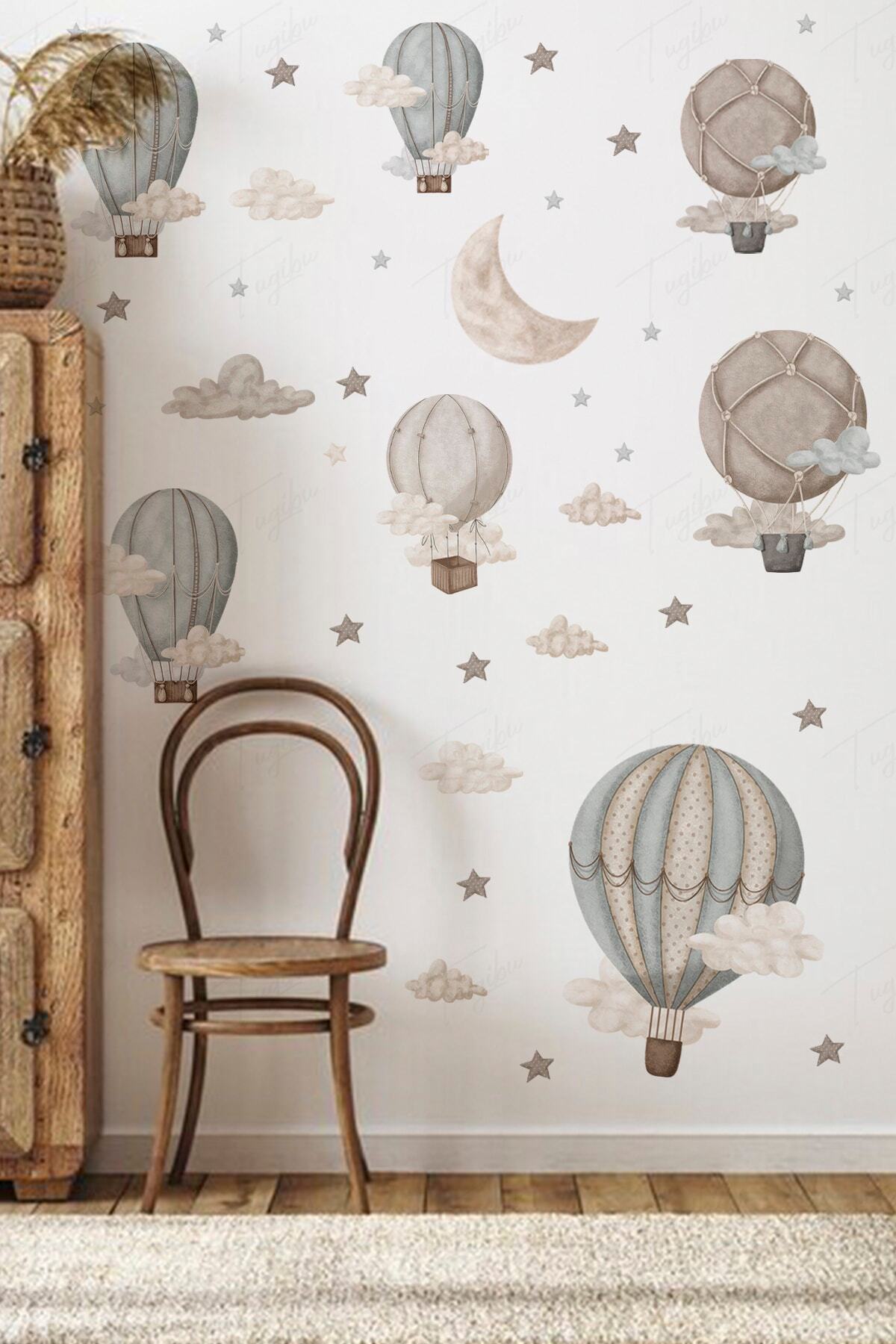 TUGİBU Retro Balonlar Bulutlar Çocuk Odası Duvar Sticker Seti, Boho Duvar Etiketi Seti, Iskandinav Temalı fotoğrafı 3 (önizleme)