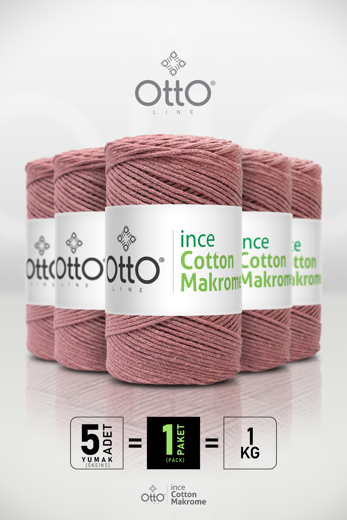 Thin Cotton Macrame - Dried Rose - 5-Pack - 2mm/200gr/170m - Cotton Macrame, Accessory rope
