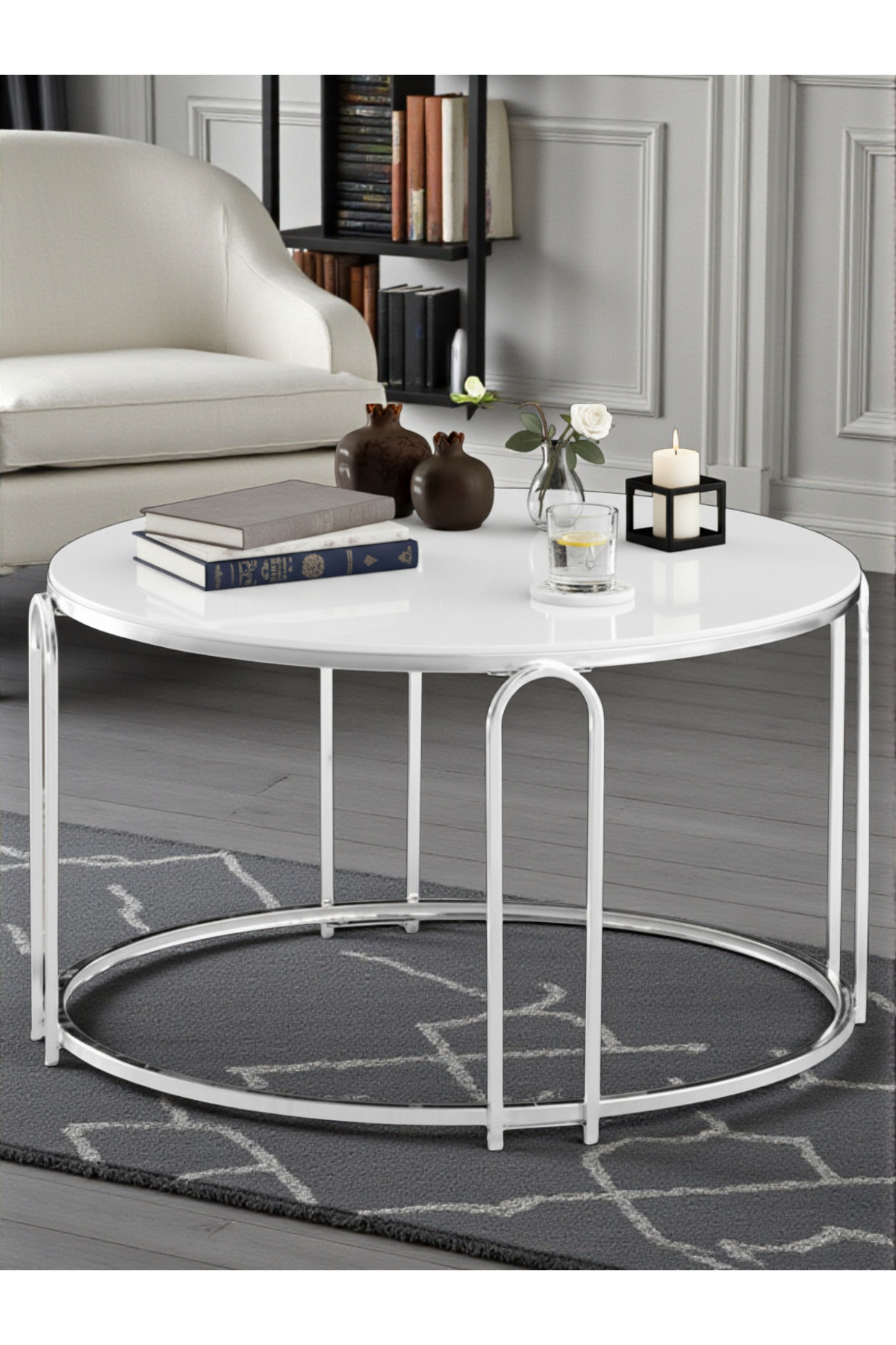 Lenka Orta Sehpa Yuvarlak (TEMPERİ) Cam Gümüş Metal - Sedaş-lenka-orta-gümüş