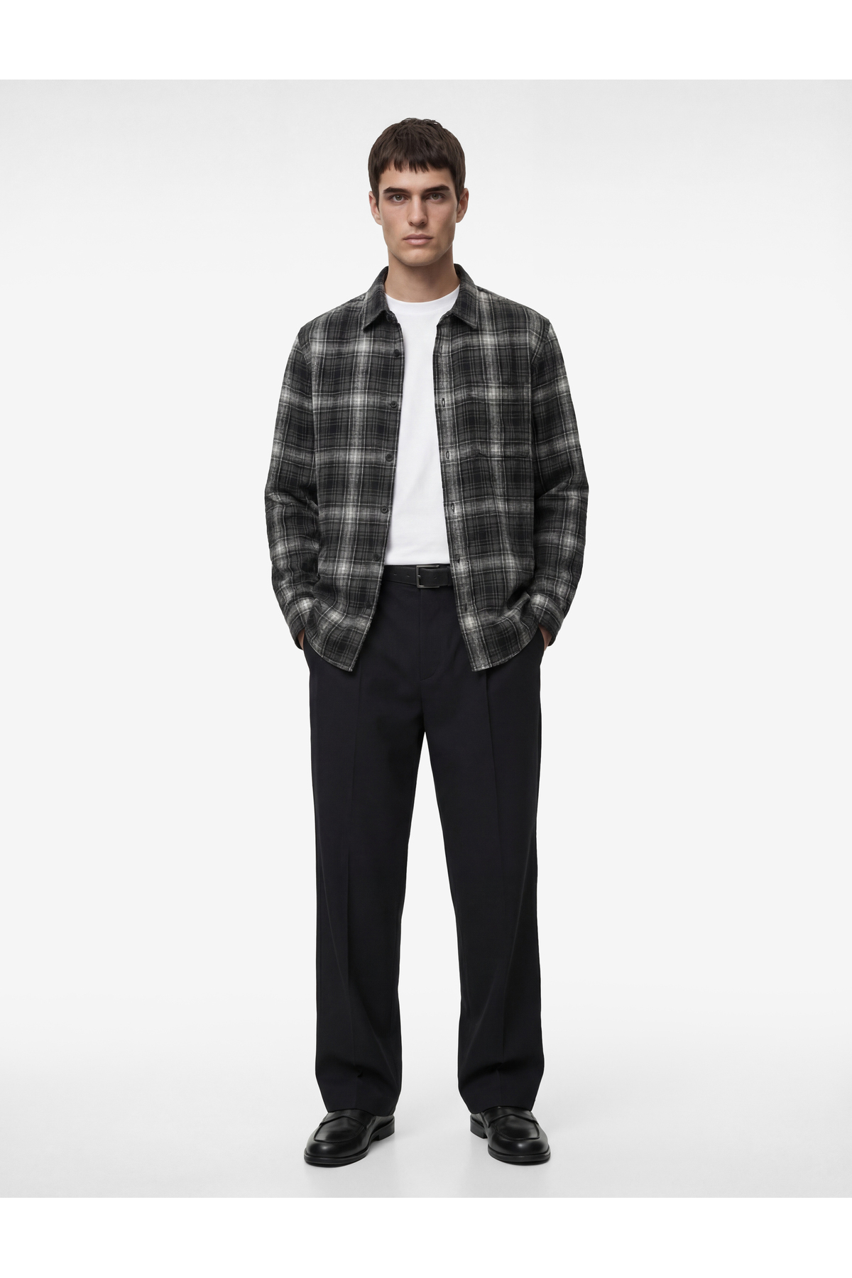 کوتون پیراهن آستین بلند یقه هفت دکمه‌دار معمولی طرح چوب