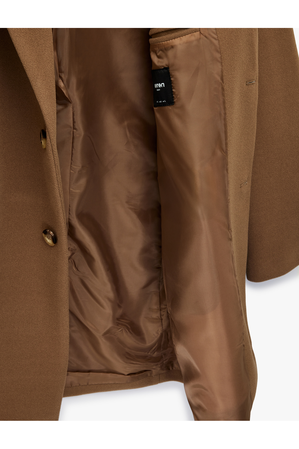 Koton  Uzun Kollu Kapaklı Cepli Düğmeli Mono Yaka Kaşe Kaban - Görsel 6