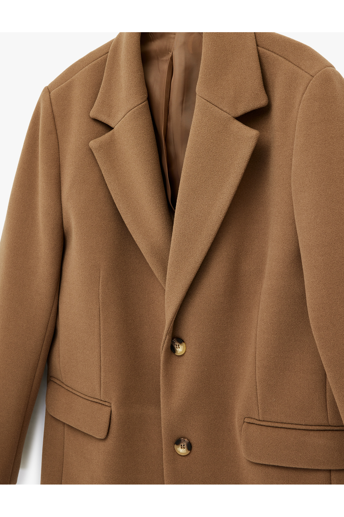 Koton  Uzun Kollu Kapaklı Cepli Düğmeli Mono Yaka Kaşe Kaban - Görsel 5