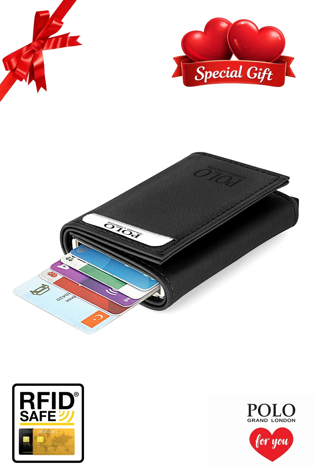 POLOGRAND London  Orijinal Unisex Otomatik Mekanizmalı Kutulu Rfid Korumalı Hırsızlık Engelleyici Kartlıklı Cüzdan