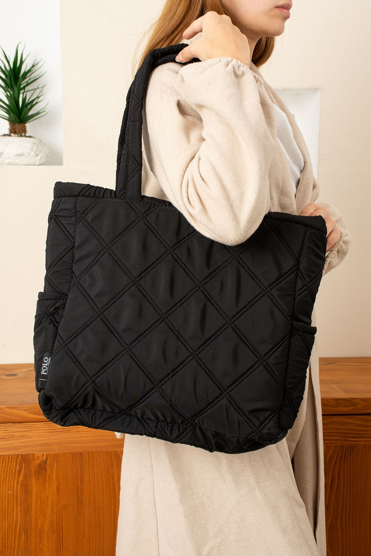 Original Women's Large Volume Comfort Puff Model Zipper Quilted Tote Inflatable Shopper Sleeve Bag