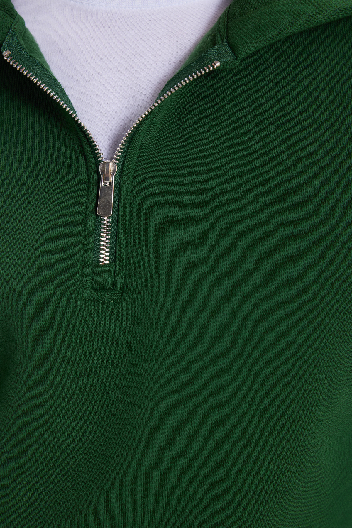 Tudors  Unisex Relax Fit Rahat Kesim Pamuklu İçi Polarlı Yarım Fermuarlı Yeşil Kapüşonlu Sweatshirt - Görsel 8