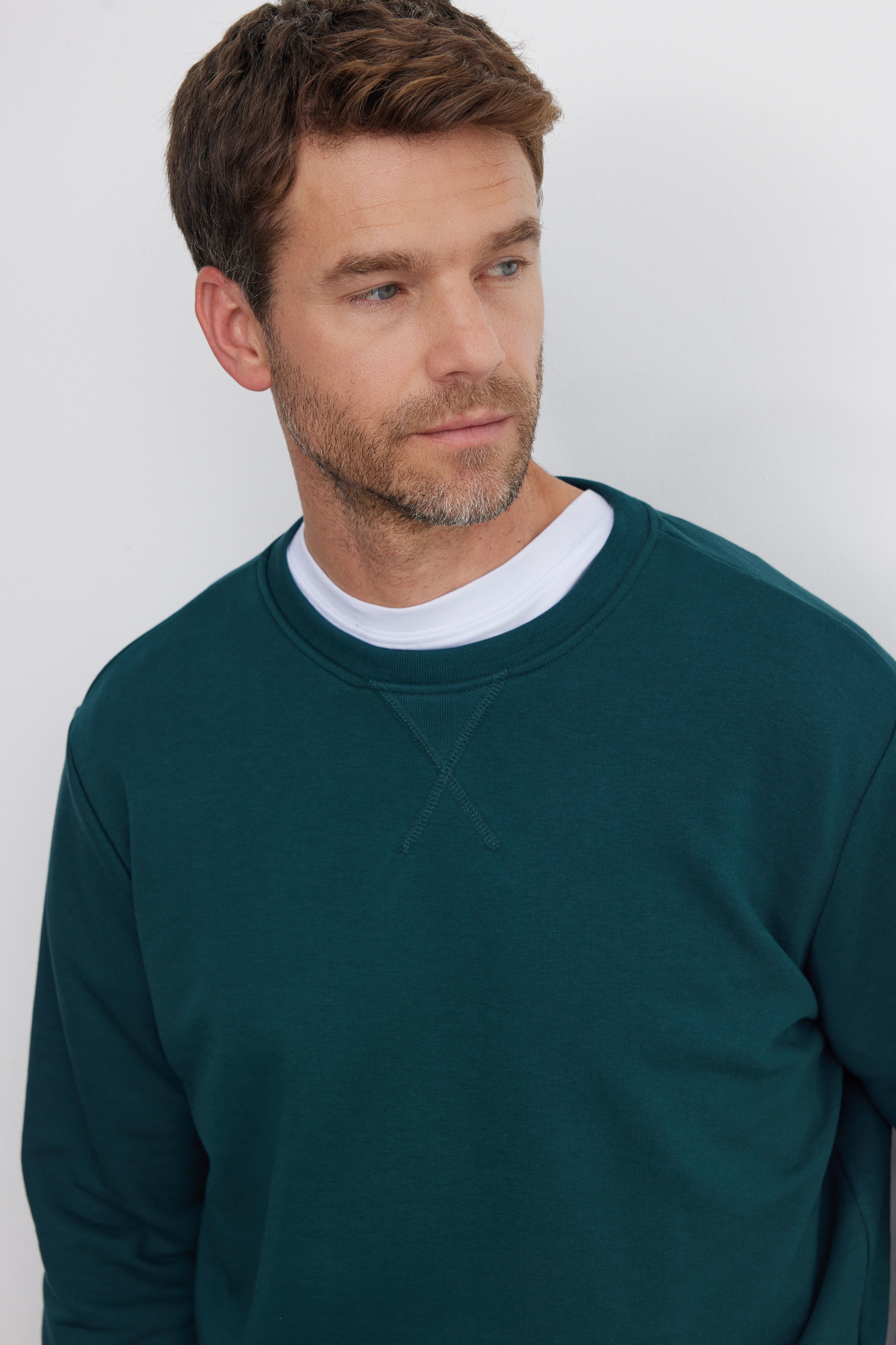Unisex Relax Fit Rahat Kesim %100 Pamuk 3 İplik Basic Yeşil Bisiklet Yaka Sweatshirt — سبز SW230001-01 — تصویر 2 از 7