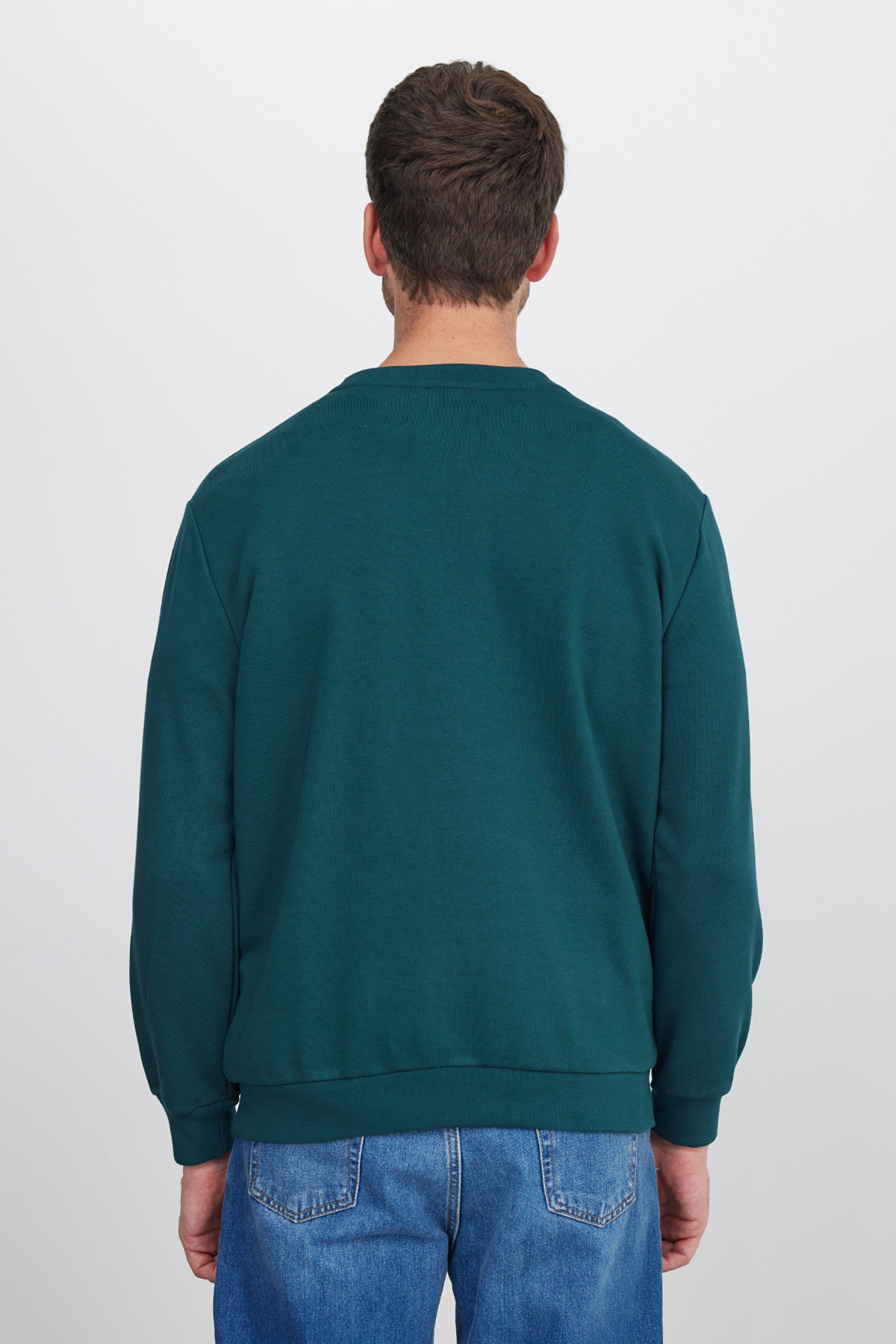 Unisex Relax Fit Rahat Kesim %100 Pamuk 3 İplik Basic Yeşil Bisiklet Yaka Sweatshirt — سبز SW230001-01 — تصویر 7 از 7