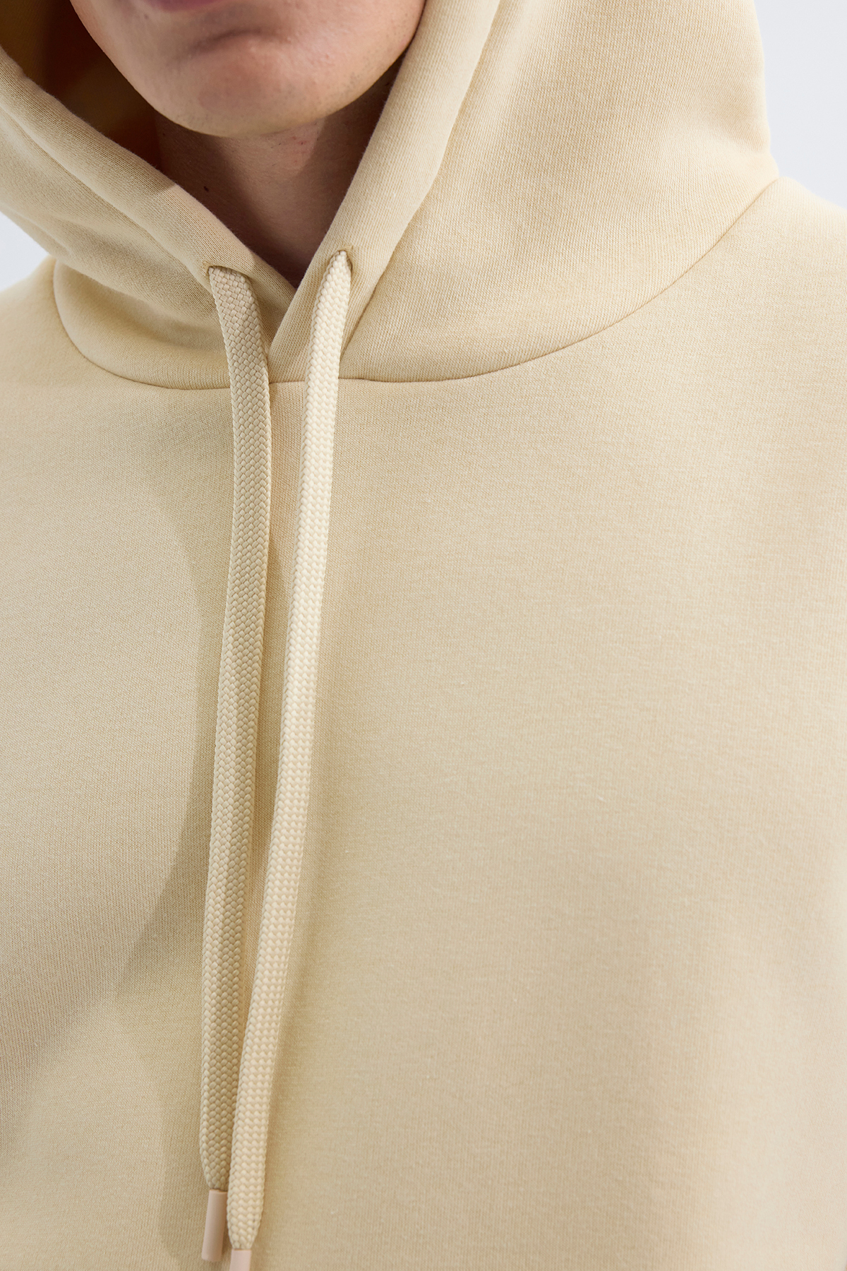 Tudors  Unisex Oversize Geniş Kesim Pamuklu Yumuşak Dokulu İçi Polarlı Basic Bej Kapüşonlu Sweatshirt - Görsel 7