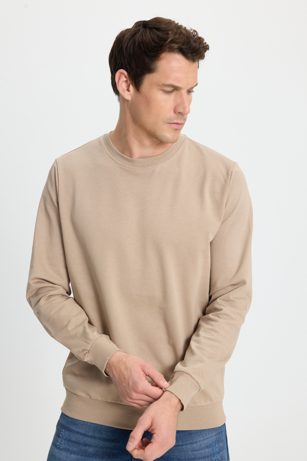 Tudors  Erkek Relax Fit Rahat Kesim %100 Pamuk 2 İplik Bisiklet Yaka Taş Sweatshirt - Görsel 5