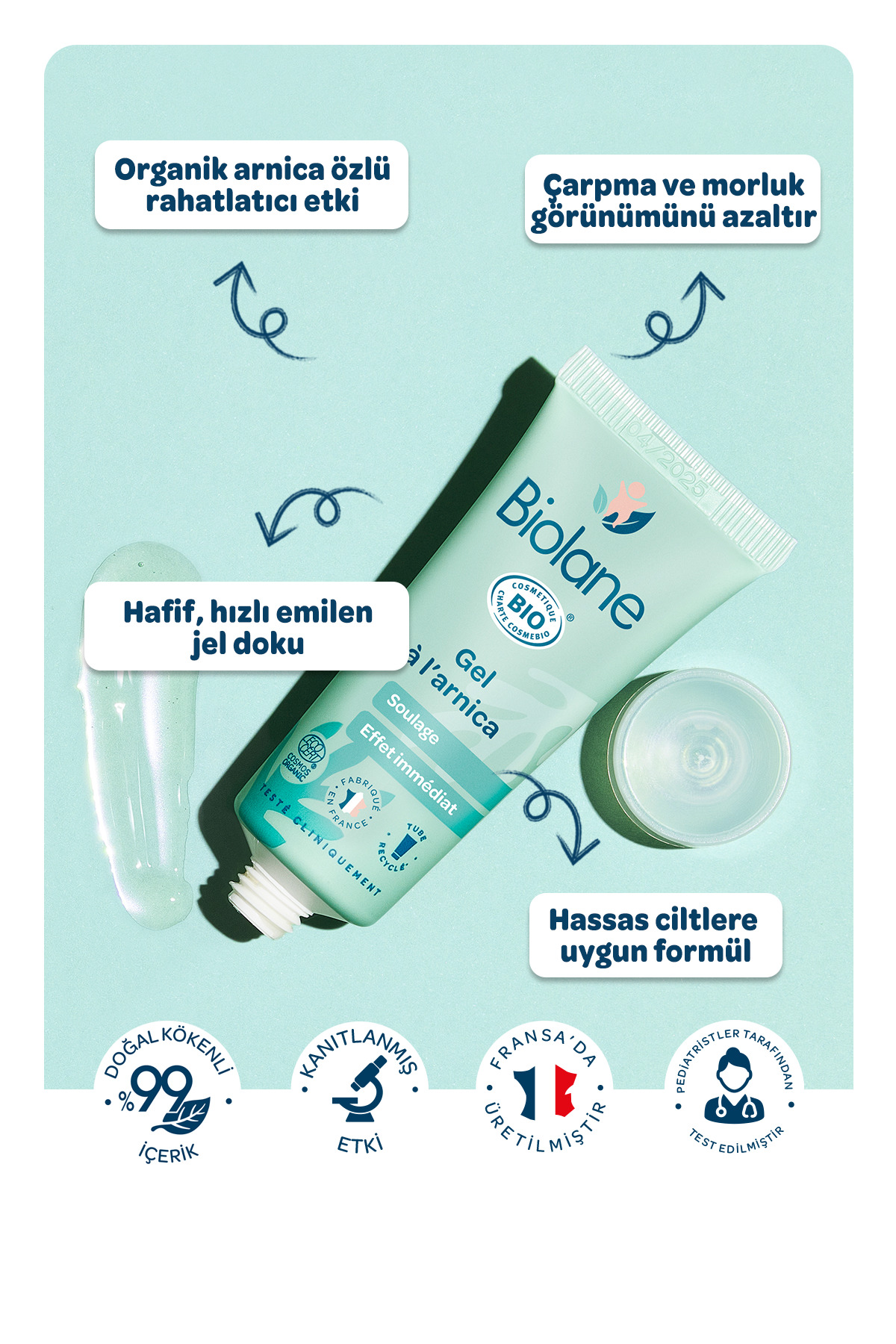 Biolane %99 Doğal İçerikli Morluk ve Çarpma Yatıştırıcı Rahatlatıcı Parfümsüz Organik Arnika Jel (20ml) fotoğrafı 5 (önizleme)