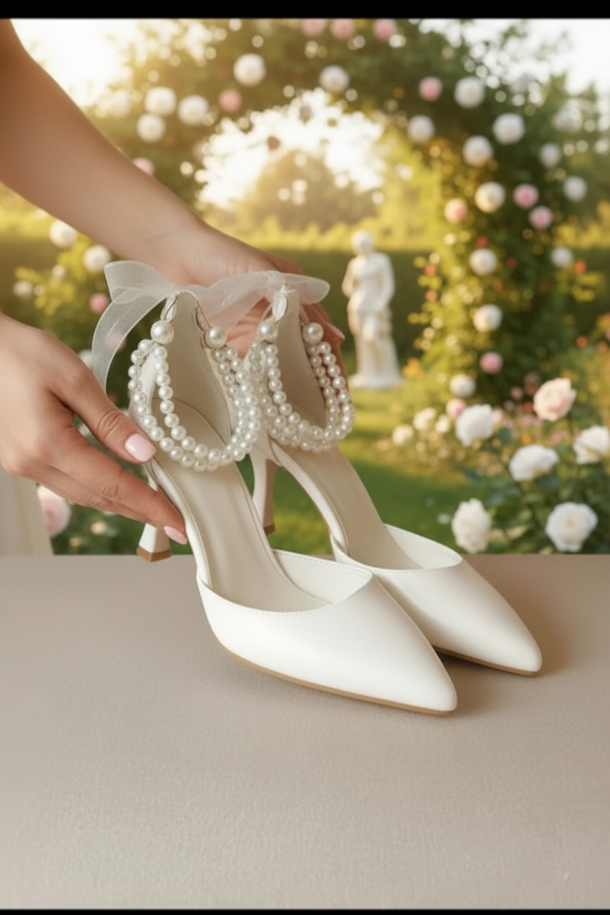 ELENAS  Çift İncili Topuklu Ayakkabı İncili ve Baretli Gelin Nikah Abiye Ayakkabı Akşam Parti Ayakkabısı - Görsel 3