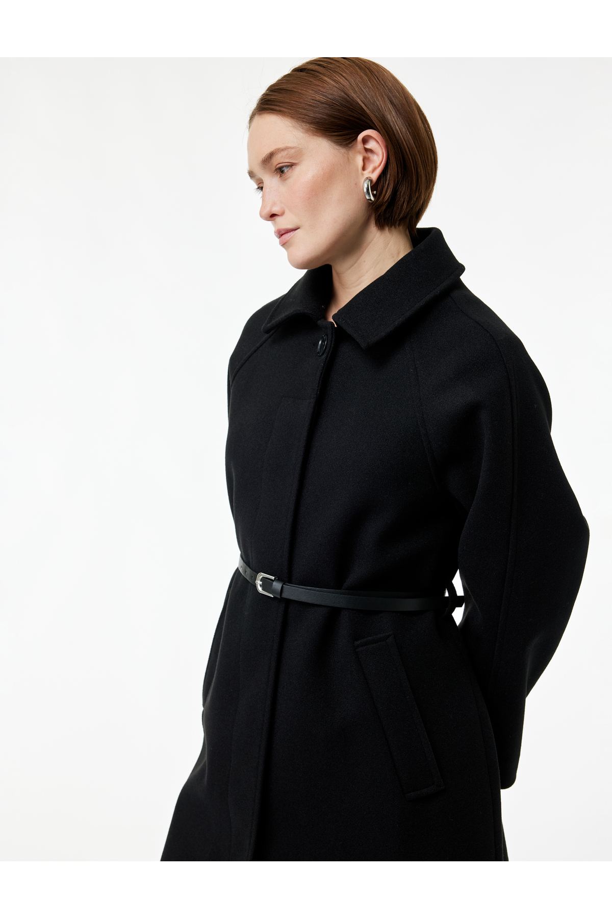 Koton  Kemerli Kaşe Kaban Cepli Regular Fit Uzun Kollu - Görsel 2