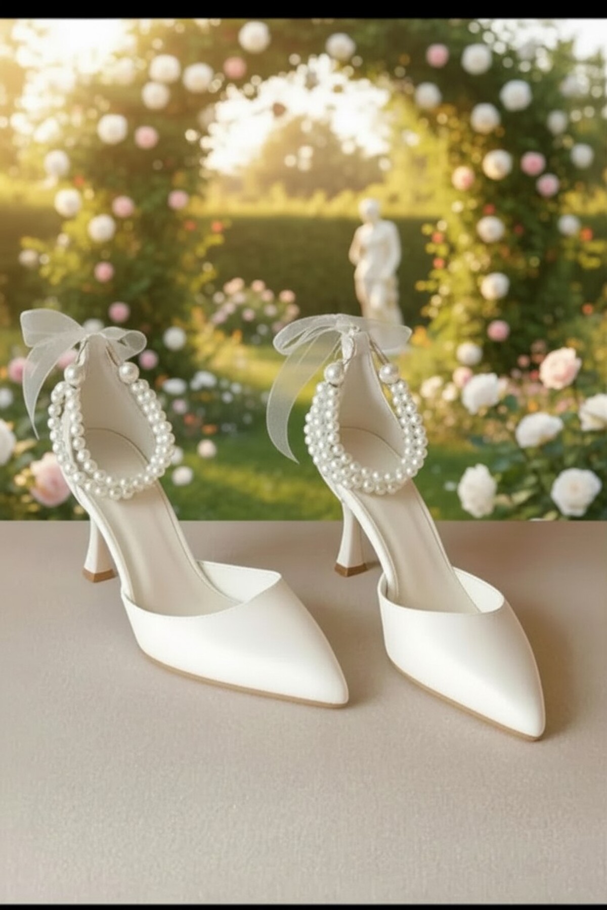 ELENAS  Çift İncili Topuklu Ayakkabı İncili ve Baretli Gelin Nikah Abiye Ayakkabı Akşam Parti Ayakkabısı
