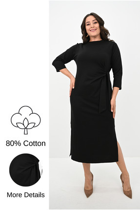 Koza Butik Kadın Büyük Beden Bel Bağlama Detaylı Elbise 5274-25