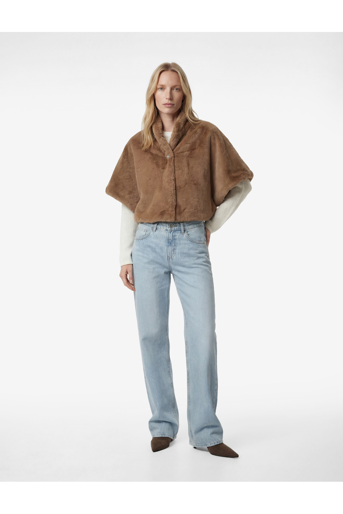 Koton  Dik Yaka Oversize Suni Kürk Pelerin Bolero - Görsel 2