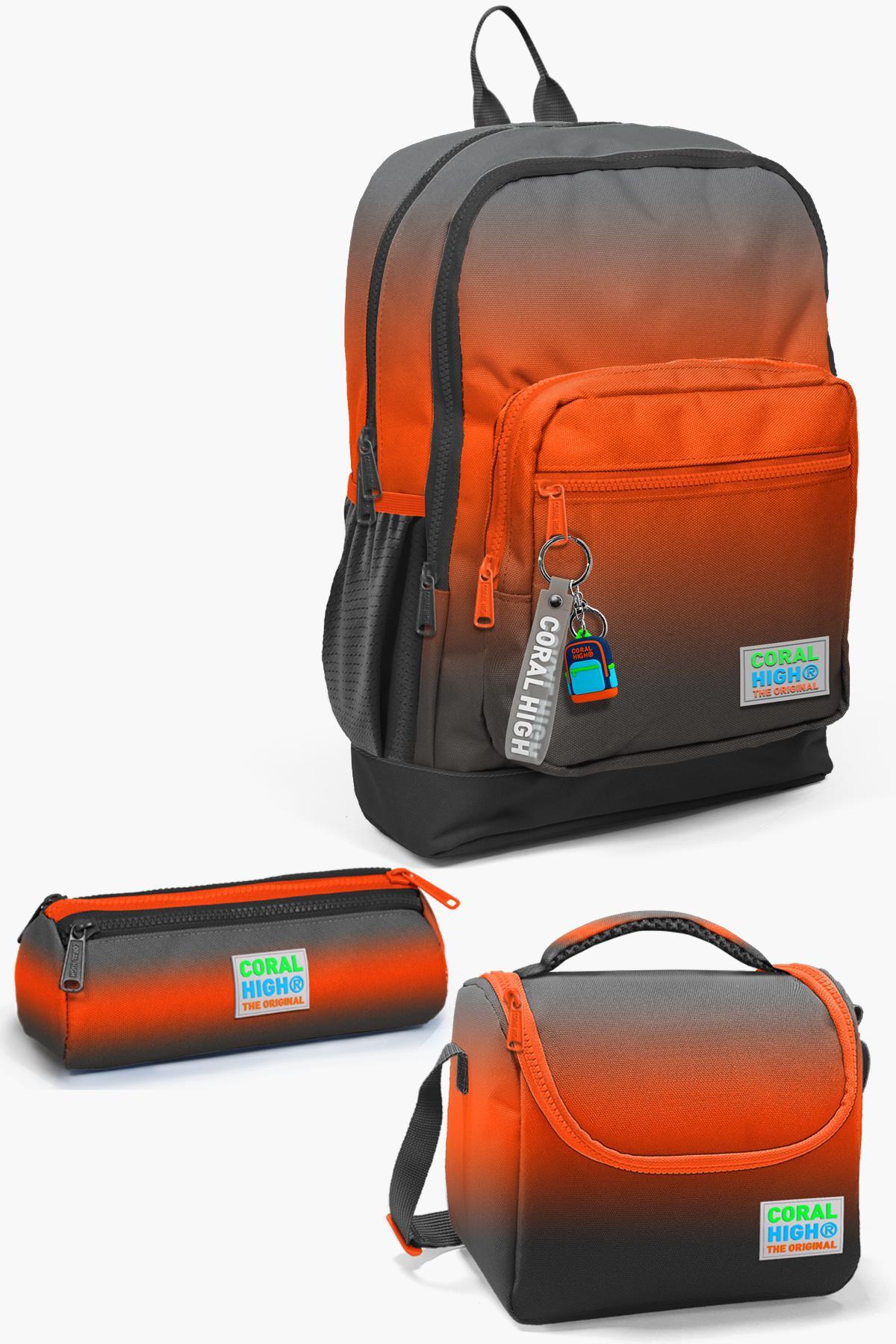 Kids Orange Gray Color Toggle 3-Piece School Bag Set SET0123748