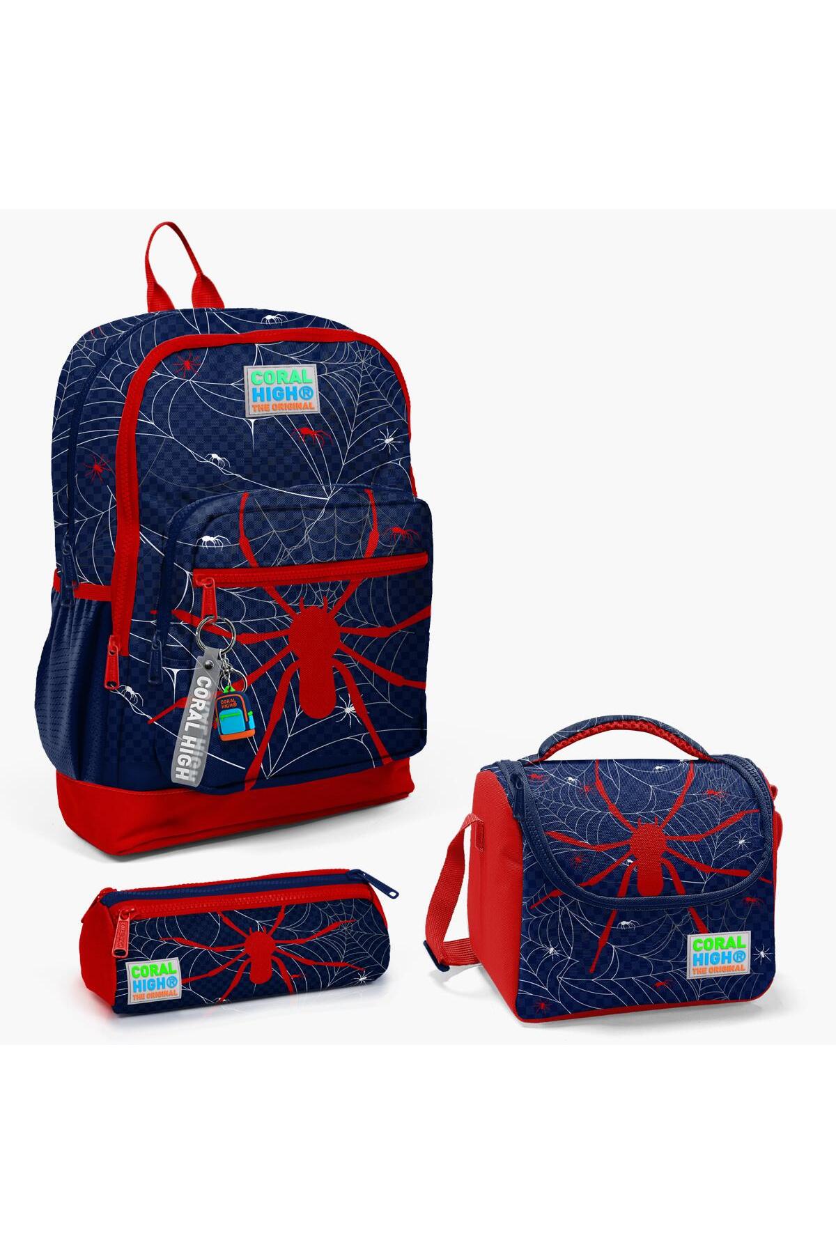Kids Navy Blue Red Spider 3-Piece School Bag Set SET0123720