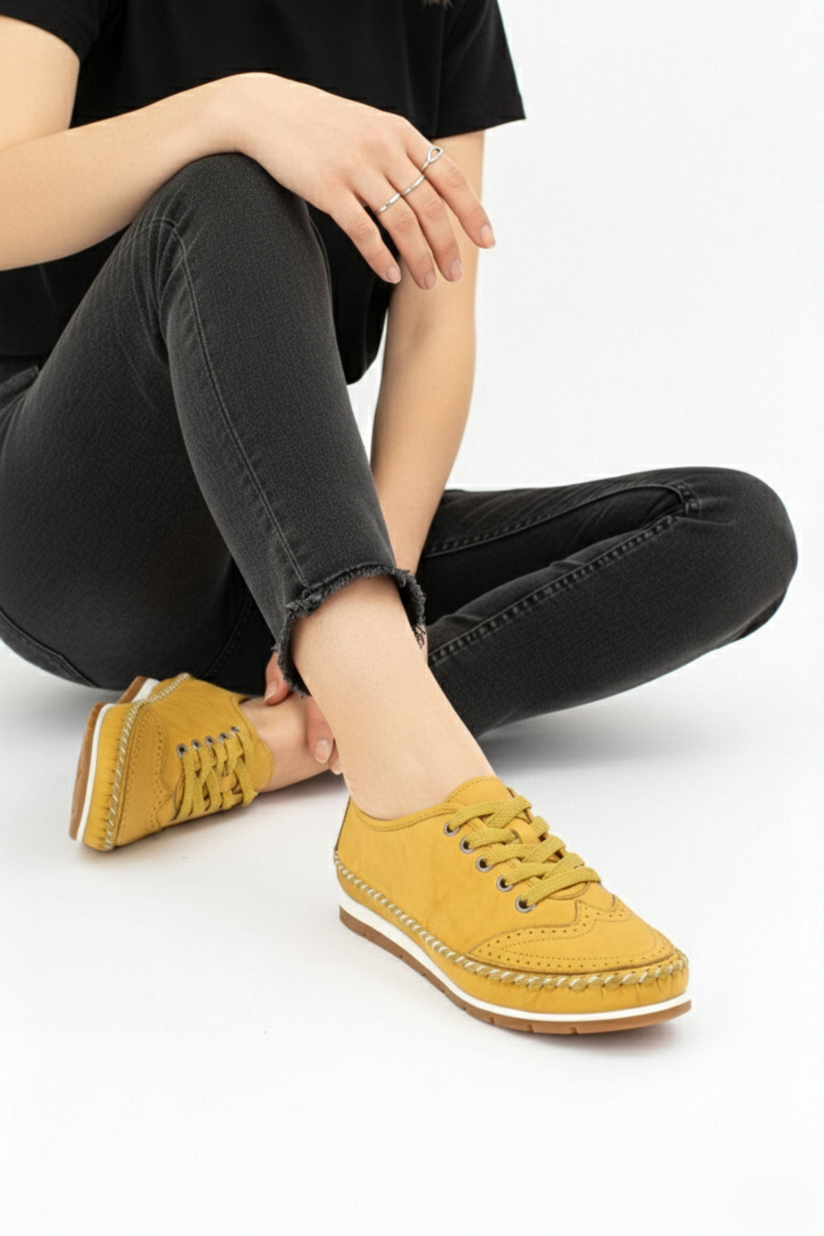 Genuine Leather Yellow Women's Leather Casual ShoesDp16-0062