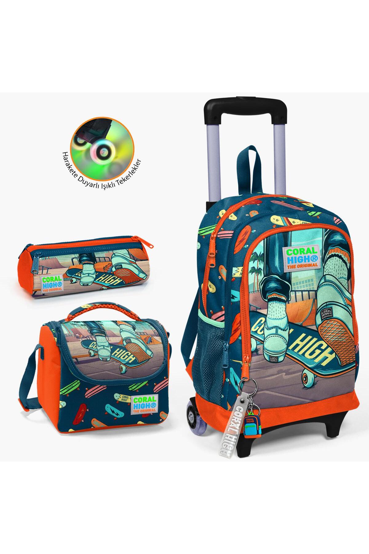 Kids Rivet Neon Orange Skateboard Patterned Squeegee 3-Piece Bag Set SET0123923
