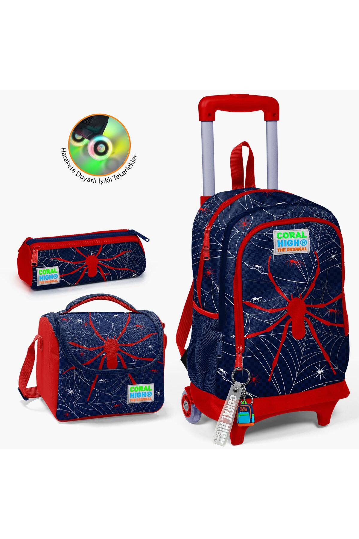 Kids Navy Blue Red Spider Patterned Squeegee 3-Piece Bag Set SET0123920