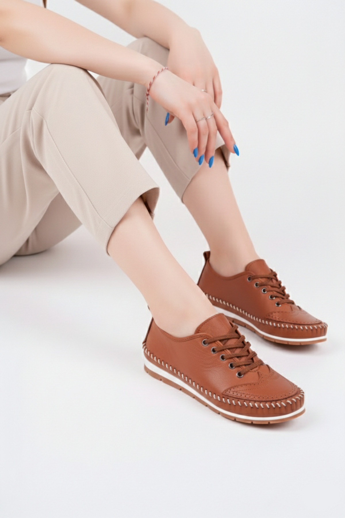 Genuine Leather Tan Women's Leather Casual ShoesDp16-0062