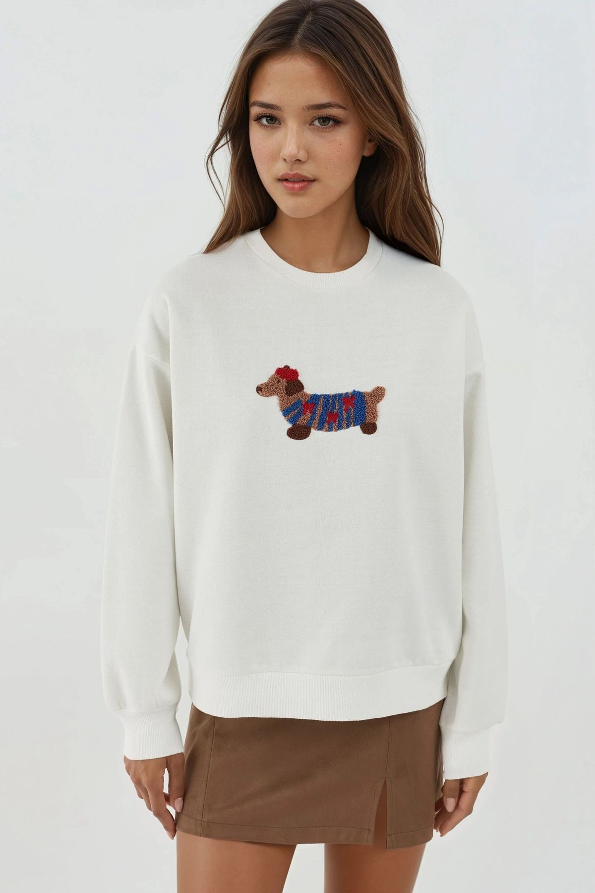 Hiccup Rahat Kalıp Nakışlı Bisiklet Yaka Yumuşak Dokulu Pamuklu Sweatshirt