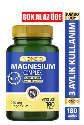 Nondo Magnezyum Kompleks 180 Tablet Jumbo Boy 250 mg 4 Form, Sitrat, Taurat, ...