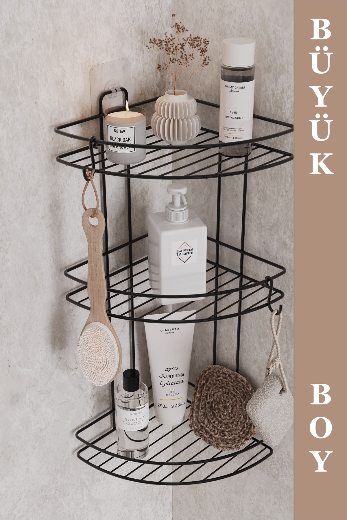 Lifetime Stainless Adhesive Bathroom Corner Organizer Shampoo Shower Shelf Black 2 Pieces Fiber Hooks