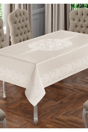 Sivalde Jumbo Vintage Desen Dertsiz Kumaş Krem Yemek Masası Örtüsü