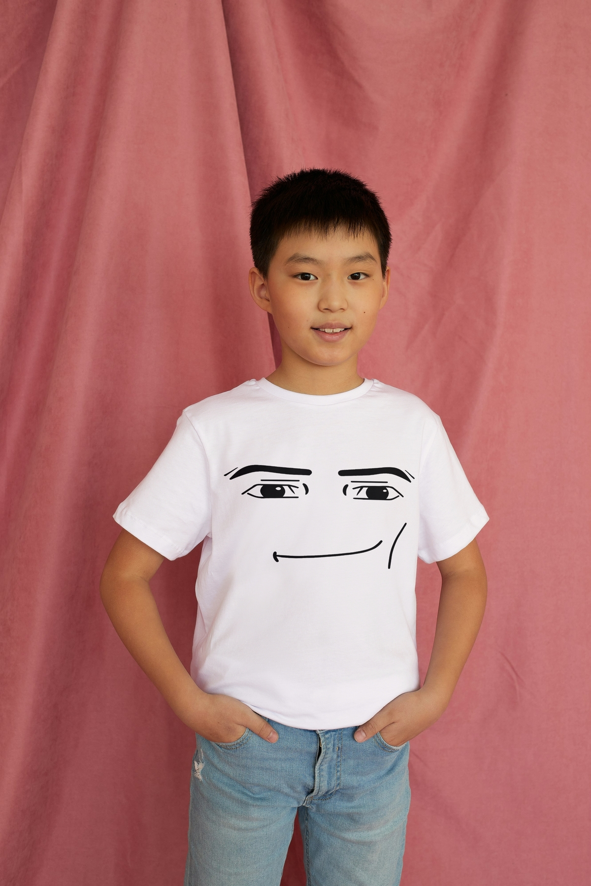 Texclusive  Roblox Face Man Tişört Beyaz Unisex Tshirt Likralı Pamuklu Penye Süprem Kumaş - Görsel 3