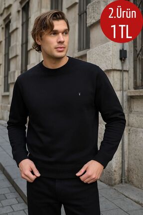 COMBİNE MİCHAİL Siyah Renk Basic Bisiklet Yaka Erkek Sweatshirt