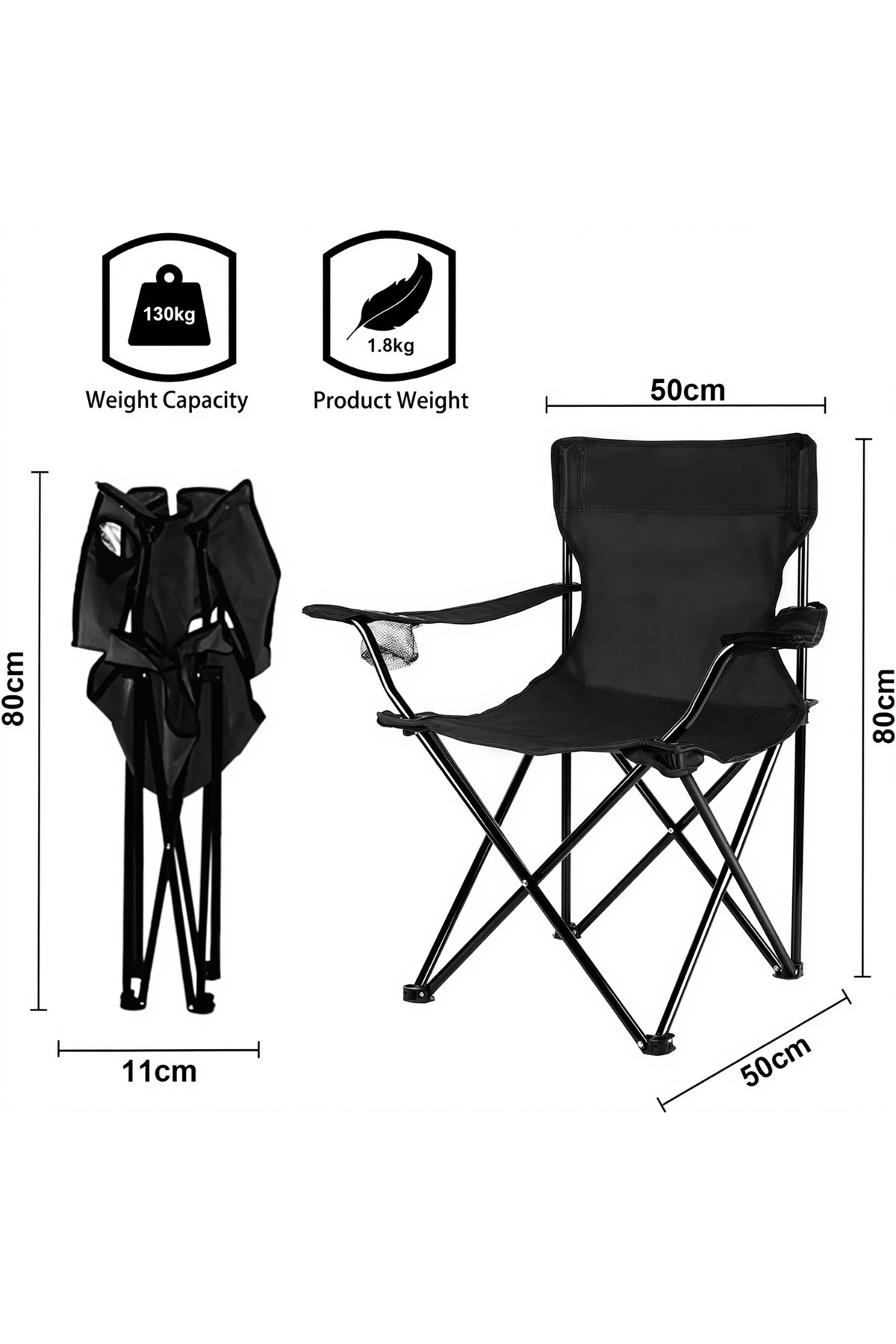 كرسي تخييم قابل للطي مع مساند للذراعين وحامل أكواب، كرسي شاطئ وحديقة قابل للطي (قطعة واحدة)